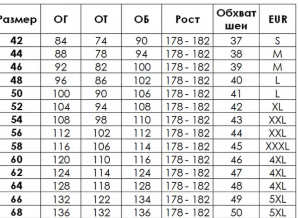 ТАБЛИЦА РАЗМ МУЖ